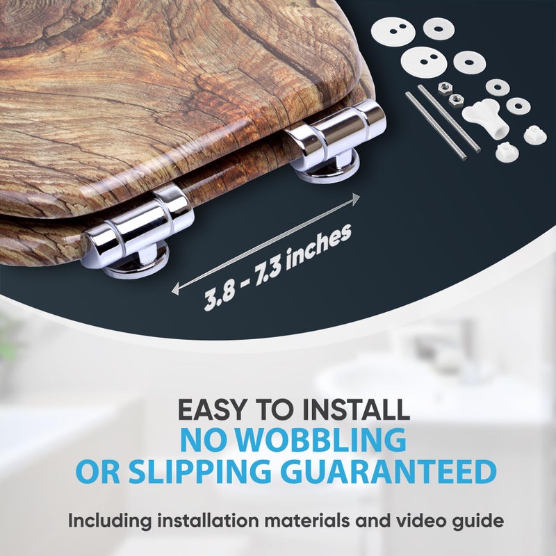 SANILO Wooden Toilet Seat with Soft Close [ELONGATED] - Decorative, Quiet & Slow Close Molded Wood Seat - With Strong Bumpers & Hinges - Adjustable Fit - Rustic - Image 4